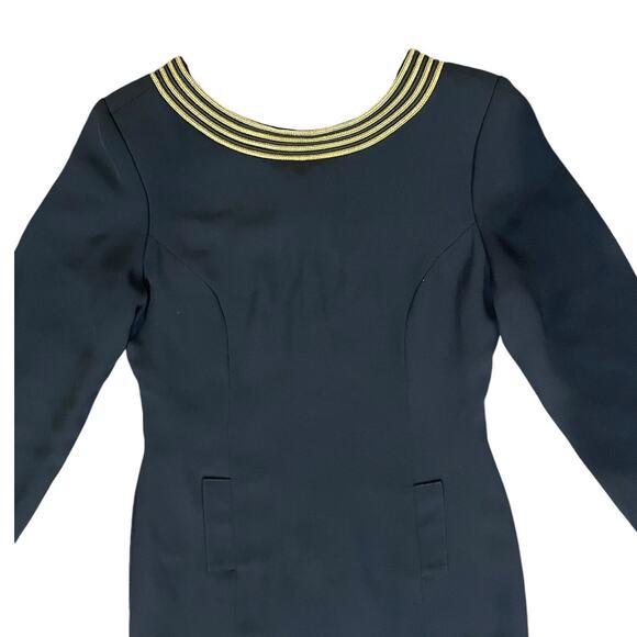 Bloomingdales Womens Long Sleeve Scoop Neck Dress Black Gold 8P Nautical Vintage - Picture 12 of 12